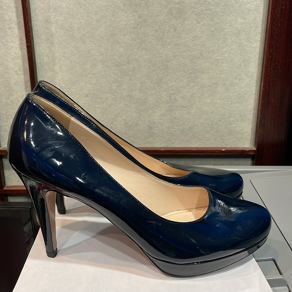 Prada Patent Leather Almond Toe Blue Stilettos 4” High Heel Shoes